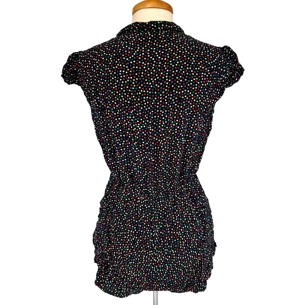 Xhilaration M Romper Shorts Colorful Polka-dot Button-Front Ruffle Short Sleeves
